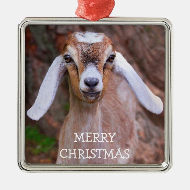 Joyful Baby Goat Christmas Metal Tree Decoration (Front)