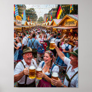 Joyful Bavarian Oktoberfest Scene Poster