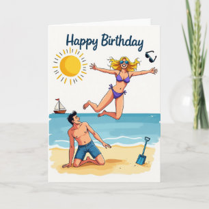 Joyful Beach Leap Birthday Card