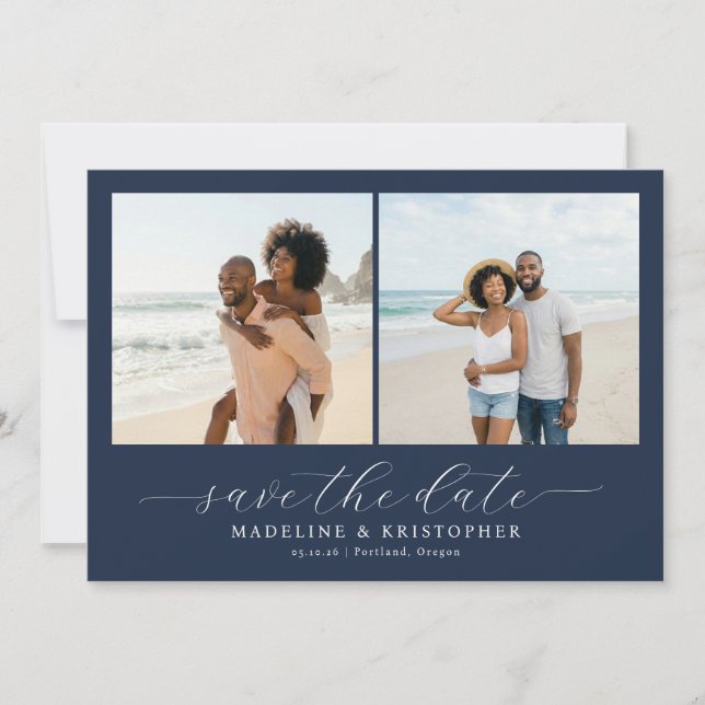 Joyful Beach Minimalist Photo Collage Save The Date (Front)