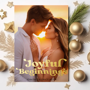 Joyful Beginnings Elegant Modern Minimal Photo Foil Holiday Card