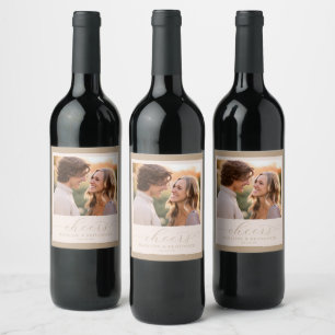 Joyful Beige Minimalist Photo Wine Label