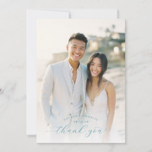 Joyful Beige Romantic Photo Thank You Card