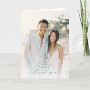 Joyful Beige Romantic Photo Thank You Card