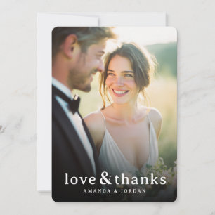 Joyful Beige Romantic Photo Thank You Card