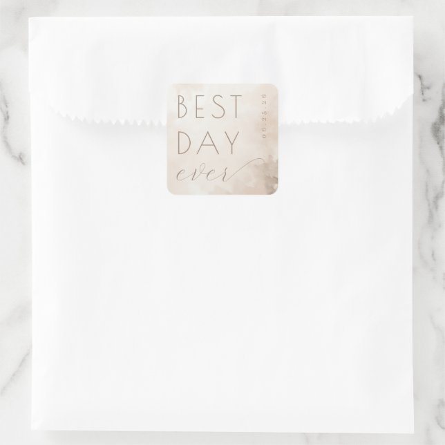 Joyful Beige Watercolor Calligraphy Square Sticker (Bag)