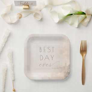 Joyful Beige Watercolor Celebration Paper Plate