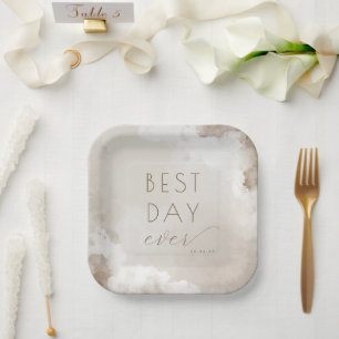 Joyful Beige Watercolor Wedding Plates