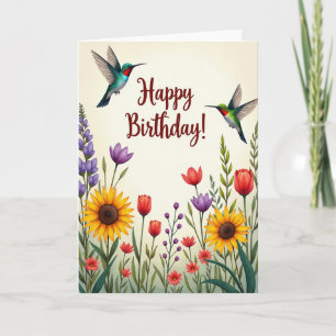 Joyful Birds Floral Birthday Card
