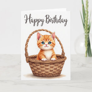 Joyful Birthday Basket Cat Card
