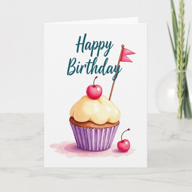 Joyful Birthday Berry Cake Card (Front)
