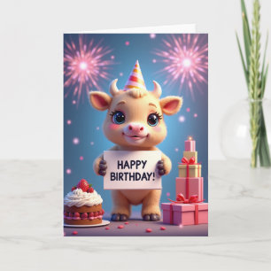 Joyful Birthday Calf Illustration Card