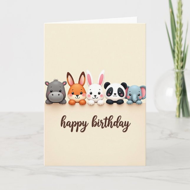 Joyful Birthday Cute Creatures Card (Front)