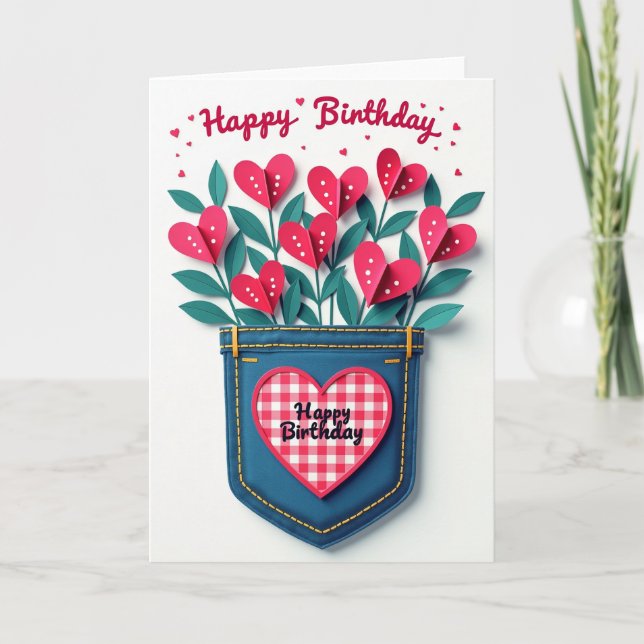 Joyful Birthday Denim Pocket Card (Front)