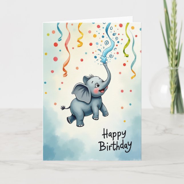 Joyful Birthday Elephant Burst Card (Front)