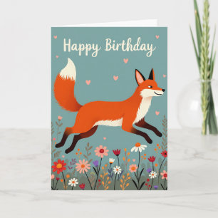 Joyful Birthday Fox Floral Card