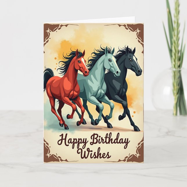 Joyful Birthday Galloping Horse Card (Front)