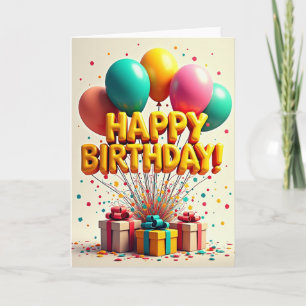 Joyful Birthday Golden Balloon Card