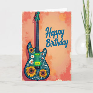 Joyful Birthday Guitar Floral Card