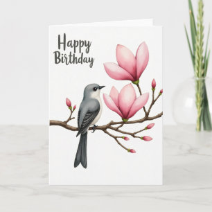 Joyful Birthday Pink Magnolia Bird Card