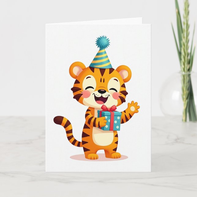 Joyful Birthday Striped Cat Card (Front)
