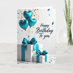 Joyful Birthday Teal Heart Card