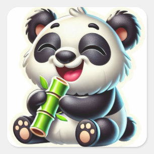 Joyful Black Happy Panda Square Sticker