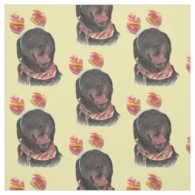Joyful Black Labrador Retriever Dog Fabric (Swatch)