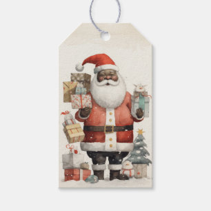 Joyful Black Santa , Gifts, Christmas Tree Gift Tags