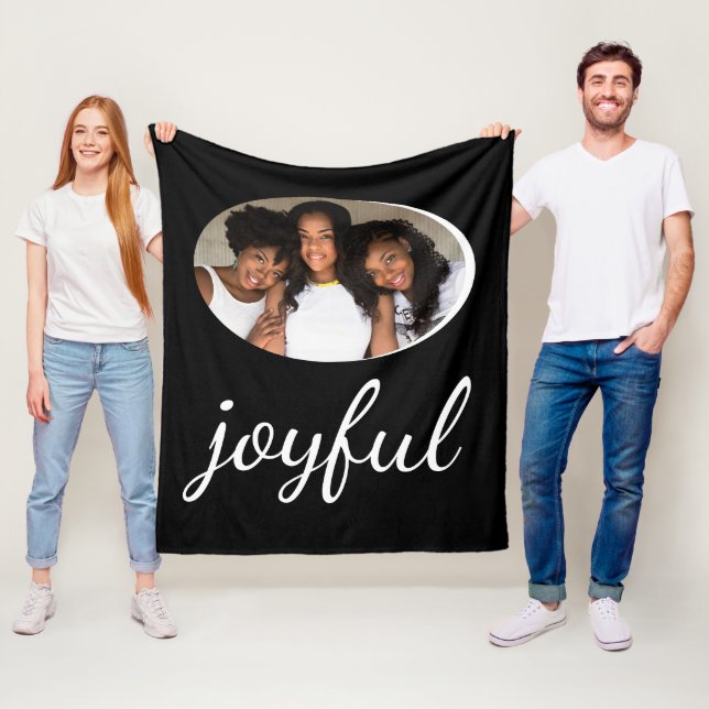 Joyful Black Script Christmas Holiday Photo Fleece Blanket (In Situ)