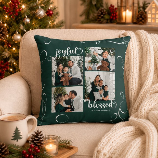 Joyful Blessed Elegant Script 4 Photos Name Cushion (Creator Uploaded)