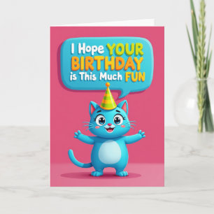 Joyful Blue Cat Birthday Card