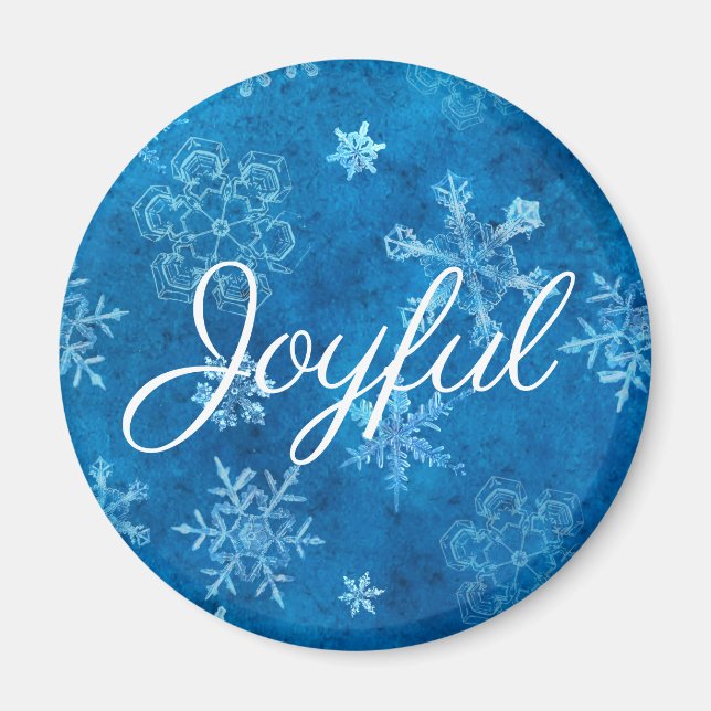 Joyful Blue Snowflakes Winter Holiday Magnet (Front)