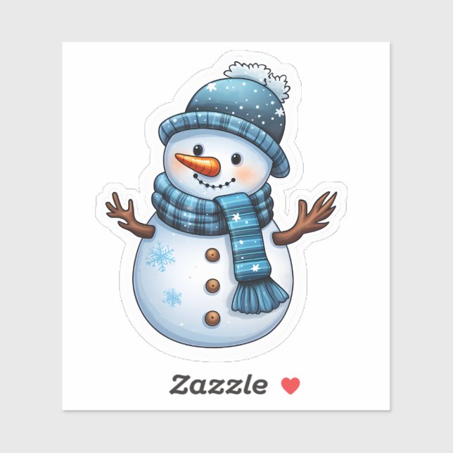 Joyful Blue Snowman Holiday Sticker (Sheet)