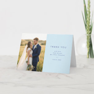 Joyful Blue Wedding Photo Thank You Card