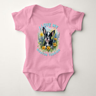 Joyful Boston Terrier Bloom - Custom Baby Bodysuit