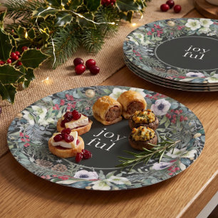 Joyful Botanical Christmas Paper Plate