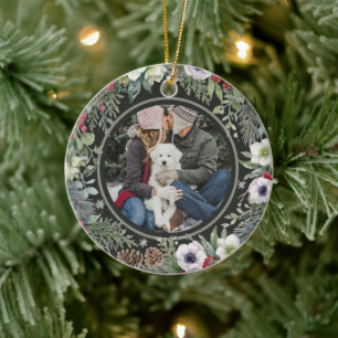 Joyful Botanical Christmas Personalised Arch Photo Ceramic Tree Decoration