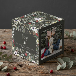 Joyful Botanical Christmas Personalised Photo Cube