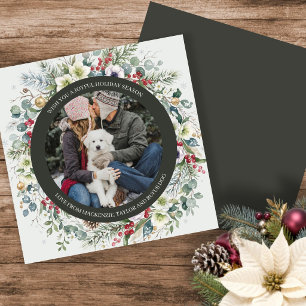 Joyful Botanical Christmas Personalised Photo Holiday Card