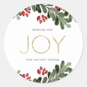 Joyful Boughs of Holly Classic Round Sticker
