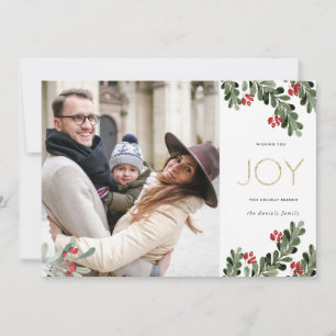 Joyful Boughs of Holly   Gold Foil Holiday Card