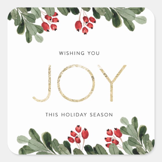 Joyful Boughs of Holly Square Sticker (Front)