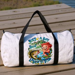 Joyful Boy Reeling in a Catch Duffle Bag
