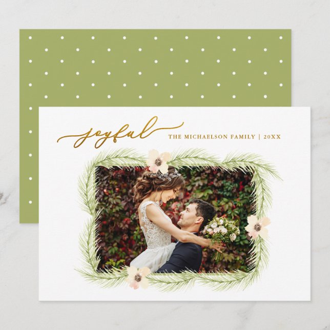 Joyful Branches Winter Christmas Photo Holiday Card (Front/Back)