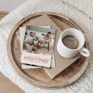 Joyful & Bright Cosy Winter Plaid Photo Holiday Card