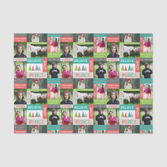 Joyful & Bright Holiday 5 Photo Collage Tissue Paper (Front)
