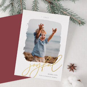 Joyful Brushed Signature   Photo Gold Foil Holiday Card