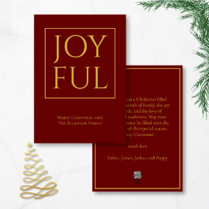 Joyful Burgundy Gold Name Merry Christmas Holiday Card
