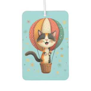 Joyful Calico Cat Sky Adventure Illustration Car Air Freshener